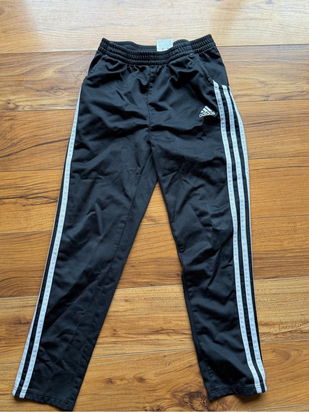 Adidas Kids Size Small 7/8 Black Track Pants with White Stripes